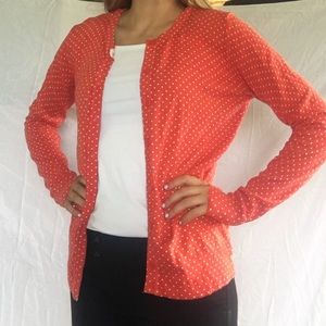 Orange and white polka dot cardigan